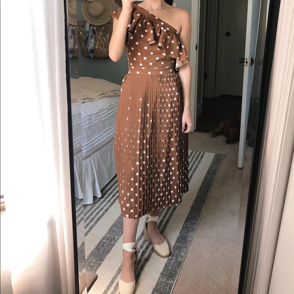 English Factory Polka Dot One Shoulder Ruffle Dres